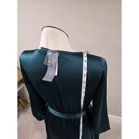 Lane Bryant Womens V-Neck Satin Dress With Tie Belt Dark Green Size 12 New With - Picture 11 of 14